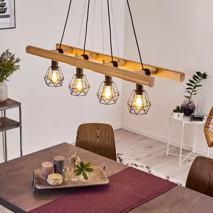 Yaak Lámpara Colgante Madera oscura, Negro, 4 luces Entrega Rápida