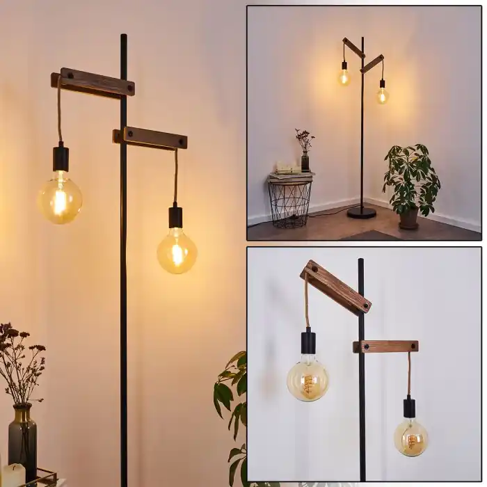 Favorito De Clientes Aarhus Lámpara de Pie Madera oscura, Negro, 2 luces