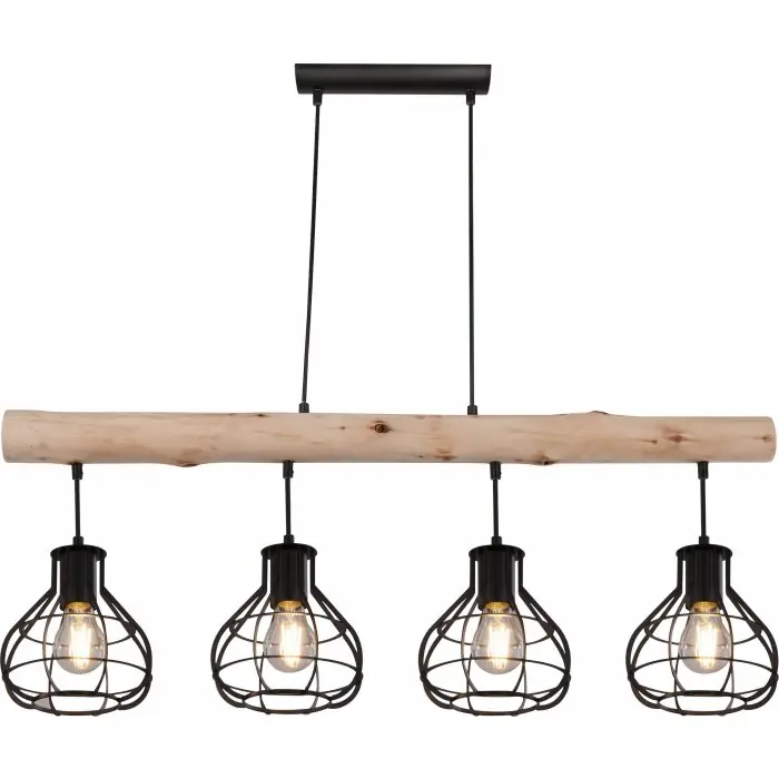 Oferta Flash Globo CLASTRA Lámpara Colgante Madera oscura, Negro, 4 luces