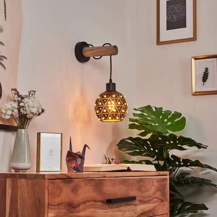 Barato Sunasau Aplique Madera clara, Negro, 1 luz
