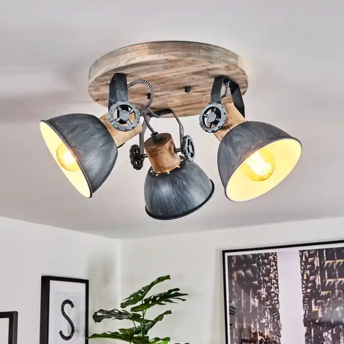 Orny Lámpara de Techo Gris, Madera clara, 3 luces Oferta De Temporada