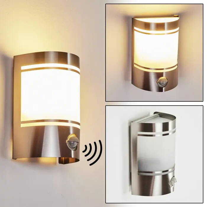 Venta Final Visnum Aplique para exterior Níquel-mate, Blanca, 1 luz, Sensor de movimiento