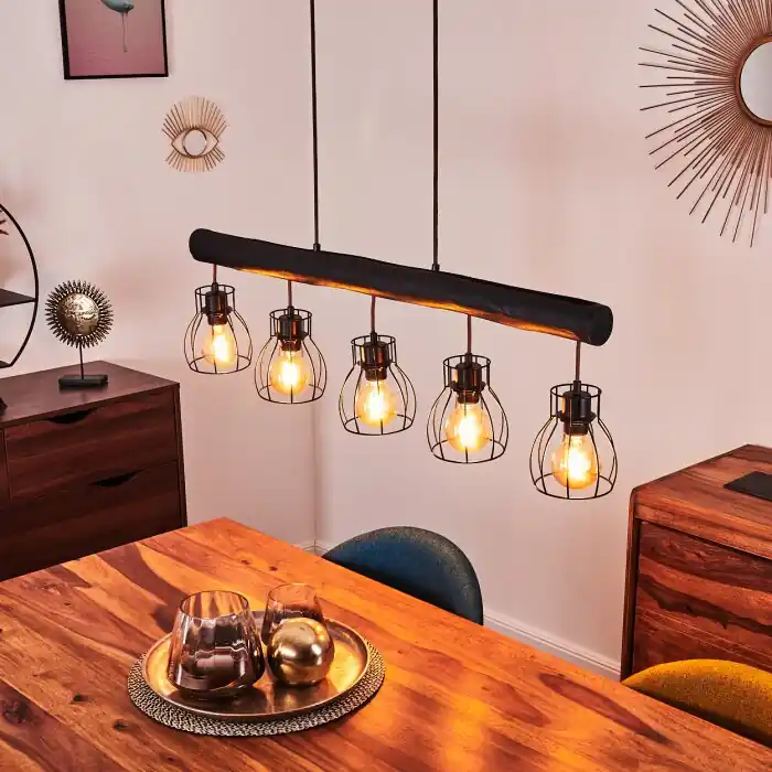 A Buen Precio Gondo Lámpara Colgante Negro, 5 luces