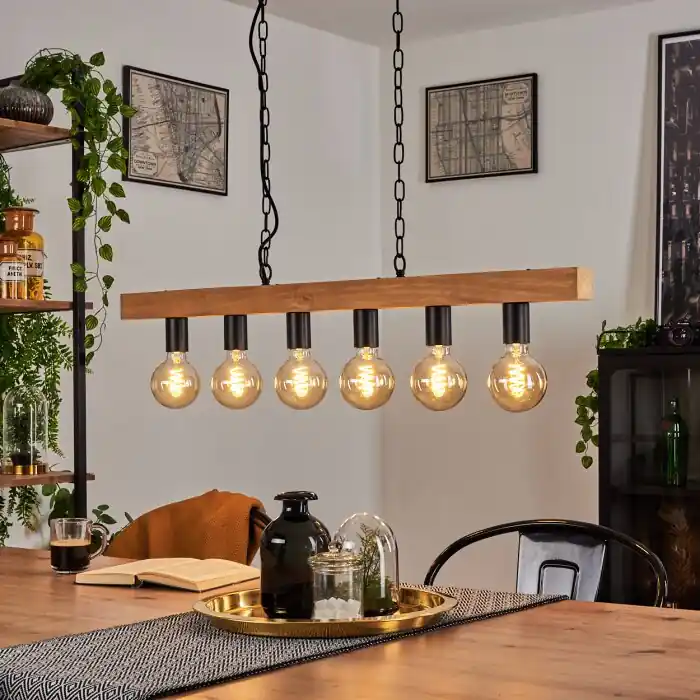 Cava Lámpara Colgante Crudo, Negro, 6 luces Comprar En Línea