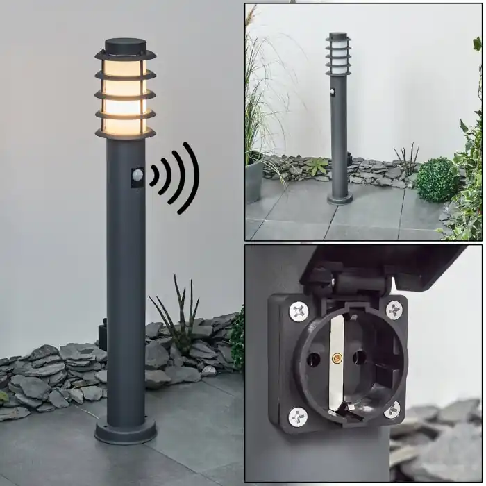 Tunes Poste de Jardín Antracita, Blanca, 1 luz, Sensor de movimiento Novedad