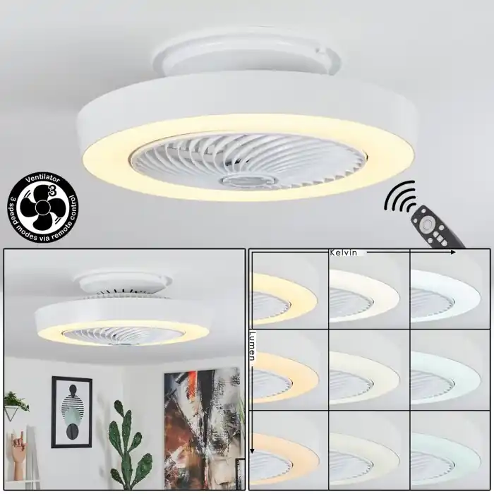 Azenha Ventilador de techo LED Blanca, 1 luz, Mando a distancia Imprescindible (Must-Have)