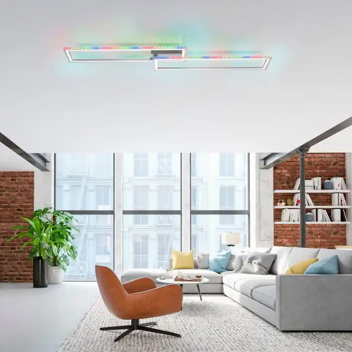 Venta Final Leuchten-Direkt FELIX60 Lámpara de Techo LED Acero bruñido, 1 luz, Mando a distancia, Cambia de color