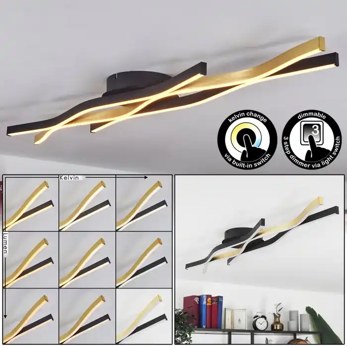 Serlande Lámpara de Techo LED dorado, Negro, 1 luz Venta Final