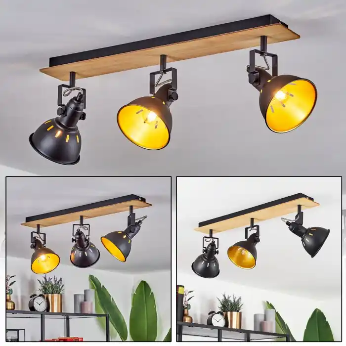 A Buen Precio Tina Lámpara de Techo Cromo, Crudo, Negro, 3 luces