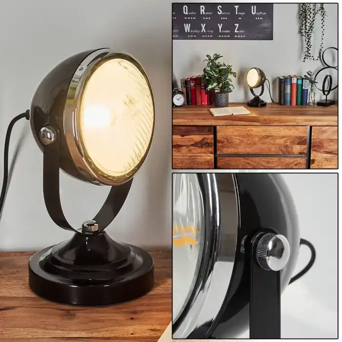 Envío Exprés Foverup Lámpara de mesa Cromo, Níquel-mate, Negro, 1 luz