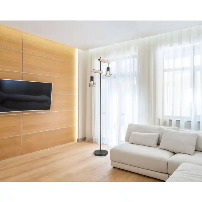 Globo PRISKA Lámpara de Pie Crudo, Negro, 2 luces Comprar En Línea