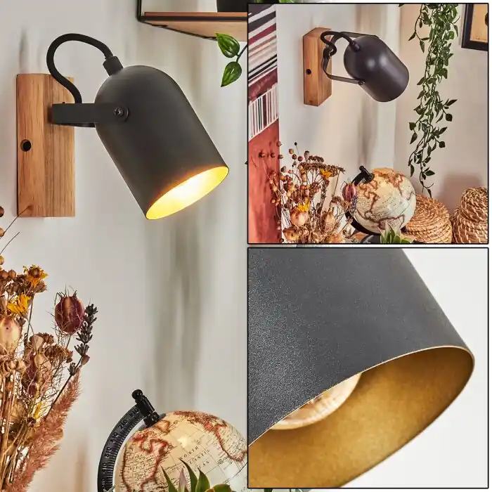 Vergoignan Aplique Crudo, Negro, 1 luz Barato