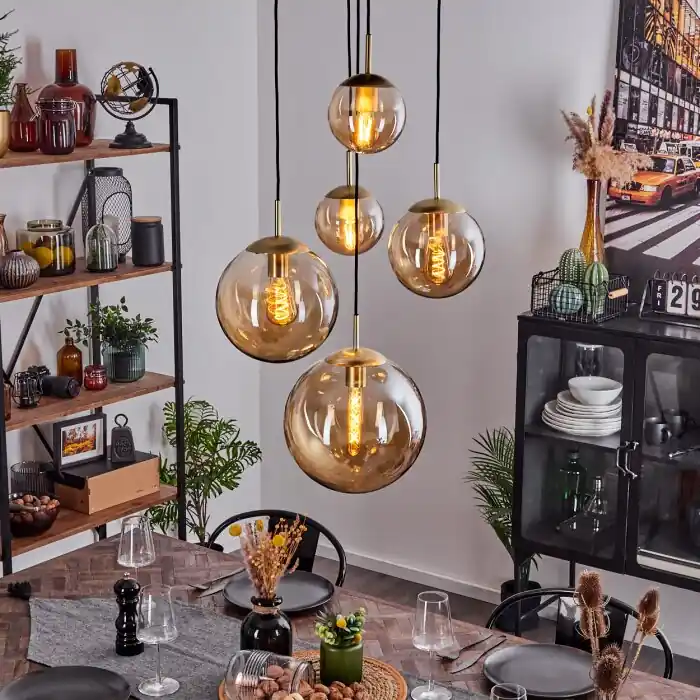 Verbania Lámpara Colgante Latón, Negro, 5 luces Alta Calidad