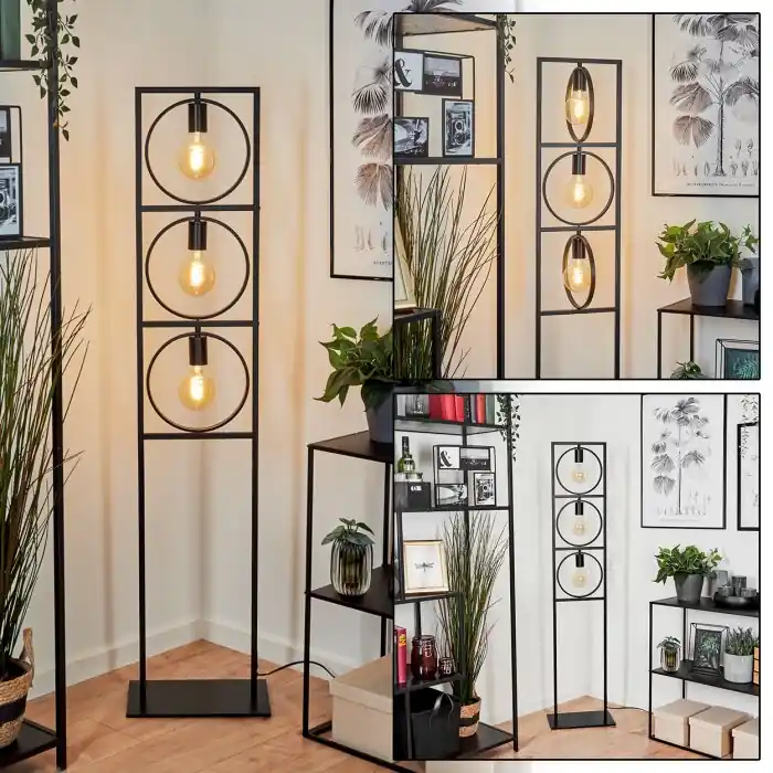 Venta Final Srelau Lámpara de Pie Negro, 3 luces
