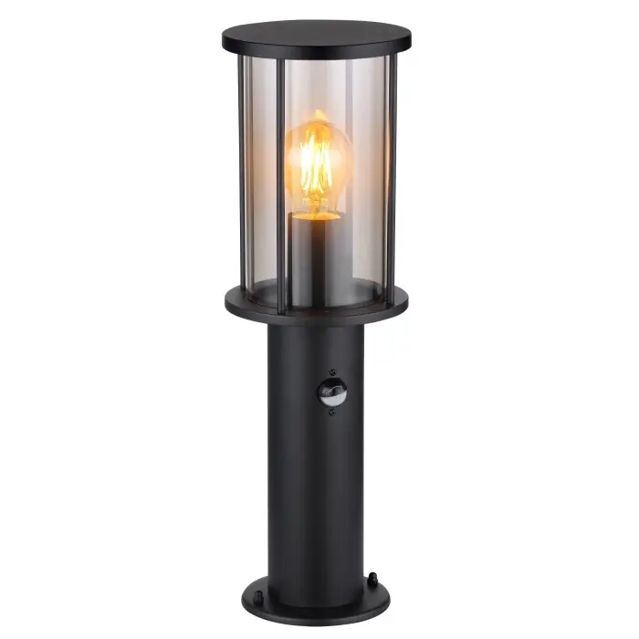 Última Oportunidad Globo GRACEY Poste de Jardín Negro, 1 luz, Sensor de movimiento