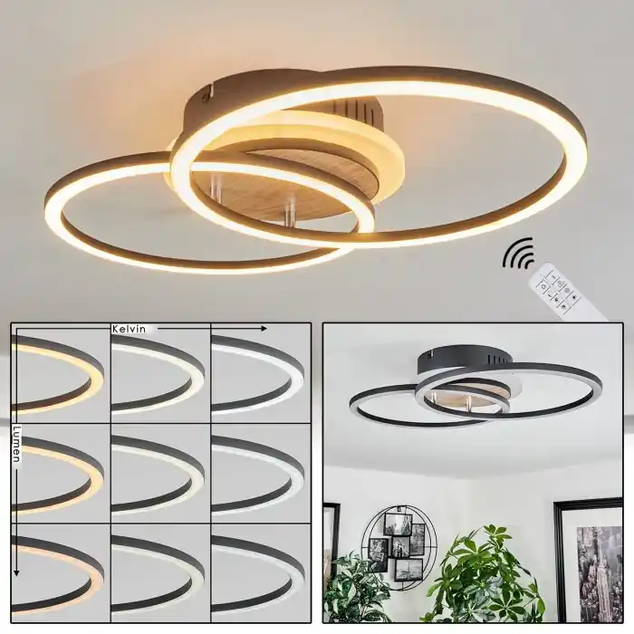 Ordena Ya Audouin Lámpara de Techo LED Color madera, Negro, 1 luz, Mando a distancia