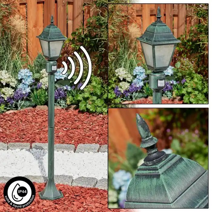 Devolución Gratuita Naofe Poste de Jardín Verde, Negro, 1 luz, Sensor de movimiento