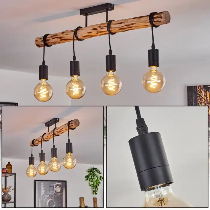 Oferta Especial Soungou Lámpara de Techo Crudo, Negro, 4 luces