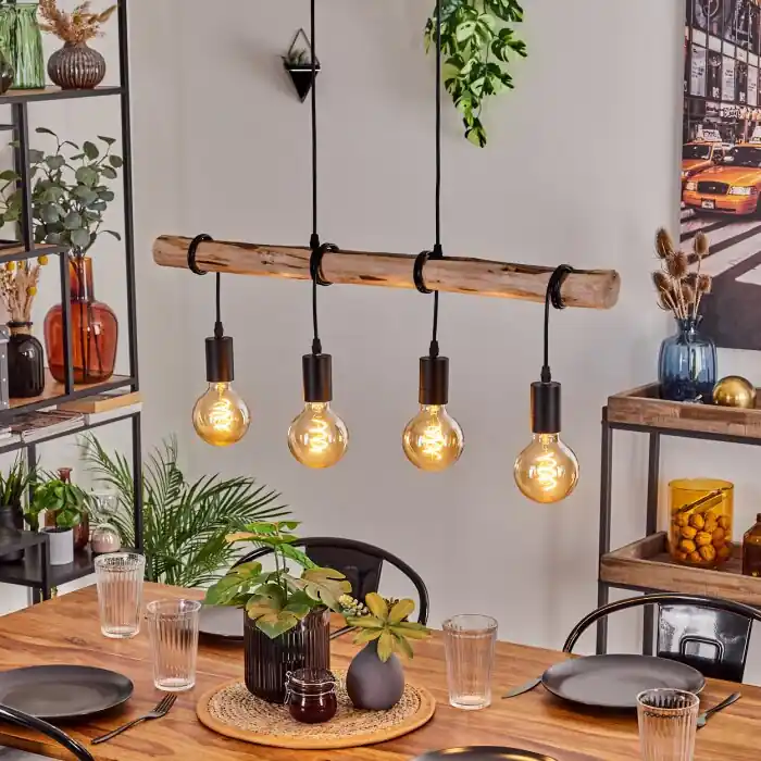 Soungou Lámpara Colgante Crudo, Negro, 4 luces No Te Lo Pierdas