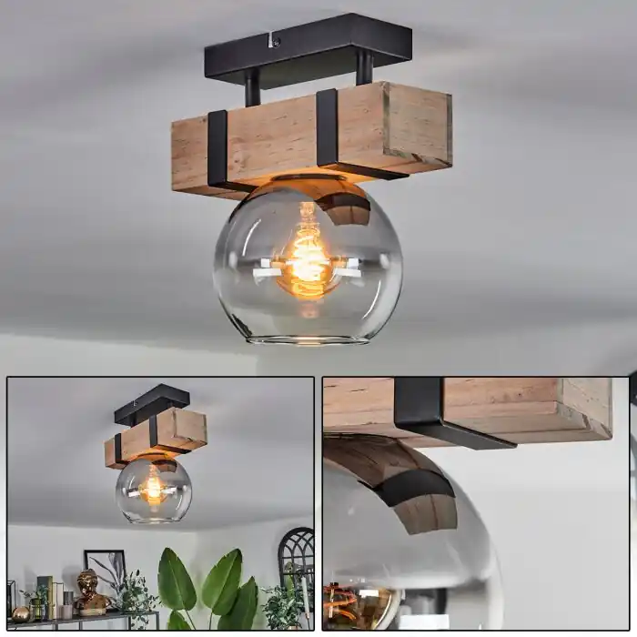 Montgomery Lámpara de Techo - Cristal Crudo, Negro, 1 luz Disponible Ahora