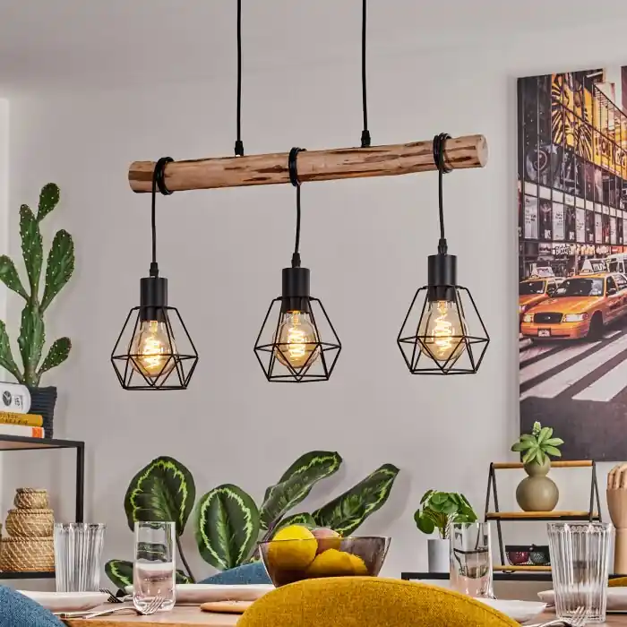 Yaak Lámpara Colgante Crudo, Negro, 3 luces Liquidación