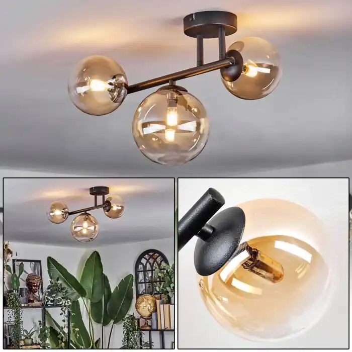 A Buen Precio Chehalis Plafones, Luminarias esféricas Colores ámbar, Transparente, 3 luces