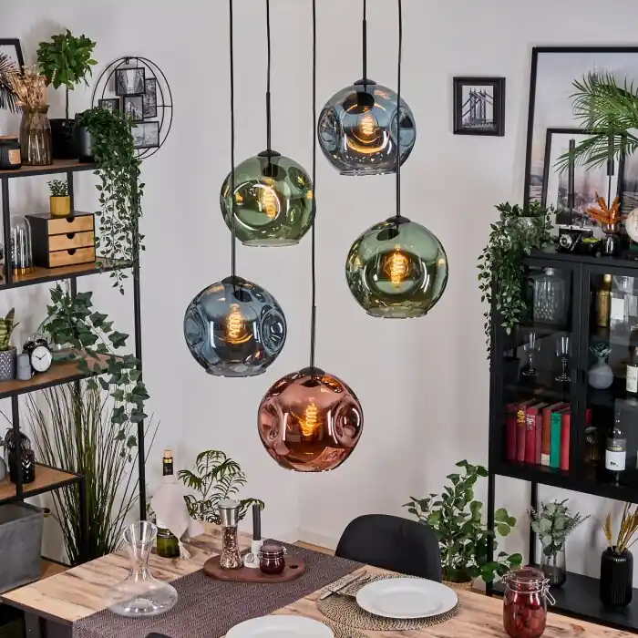 Ripoll Lámparas suspendidas, Luminarias esféricas, Lámpara colgante de clúster Azul, Verde, Color cobre, 5 luces Comprar En Línea