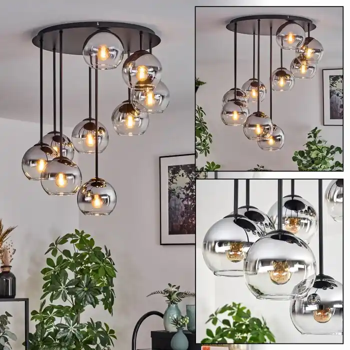Imprescindible (Must-Have) Koyoto Plafones, Luminarias esféricas Cromo, Transparente, Ahumado, 9 luces