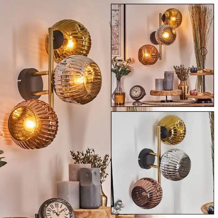 Ripoll Luminarias esféricas, Apliques dorado, Negro, 3 luces Última Versión