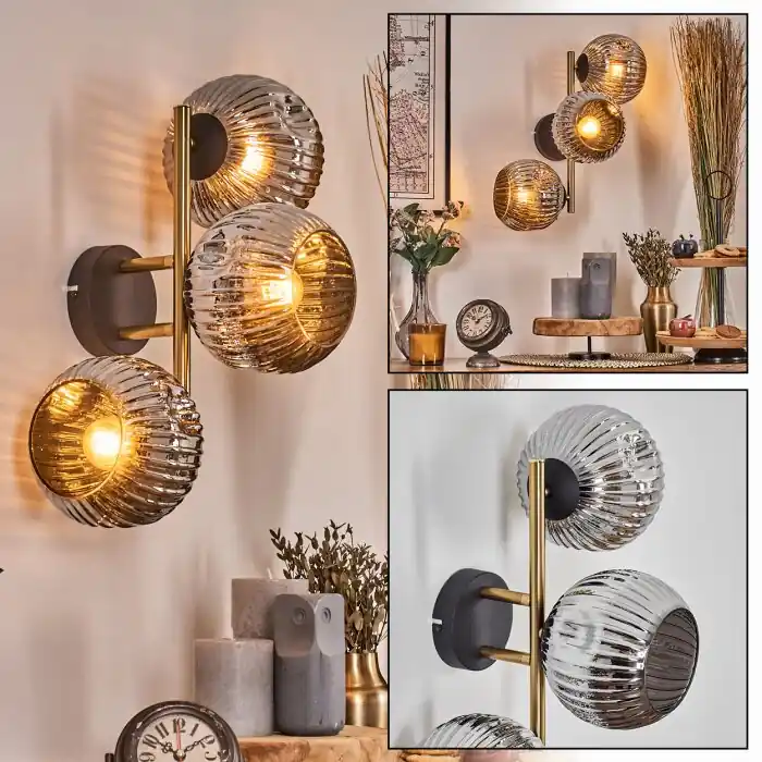 Ripoll Luminarias esféricas, Apliques dorado, Negro, 3 luces Precio De Oferta