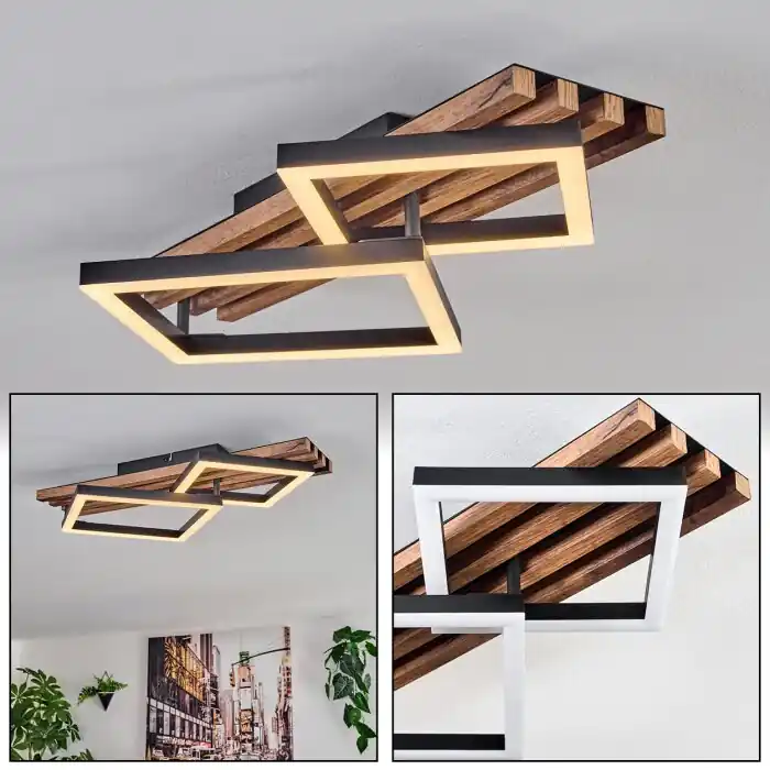 Ellekilde Plafones LED Marrón, Color madera, Negro, 1 luz Envío Exprés