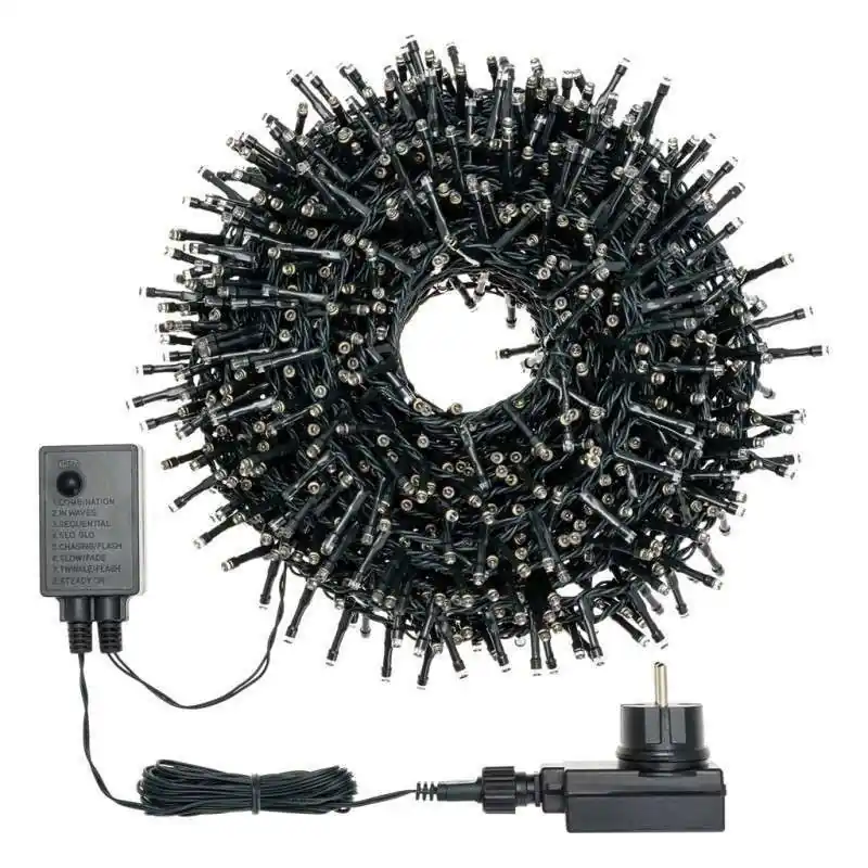 A Buen Precio 1000 LEDs luz cálida 20 mts programable cable negro exterior