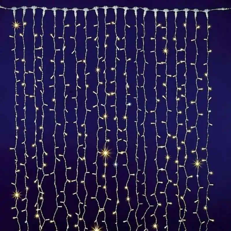Barato Cortina 1200 LEDs frío IP65 enlazable cable blanco 200x600