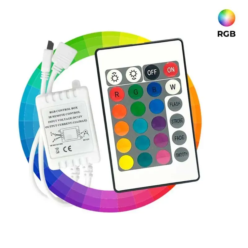 Disponible Ahora Controlador Tira LED RGB 2 Amp por canal, Control Remoto IR 24 Teclas