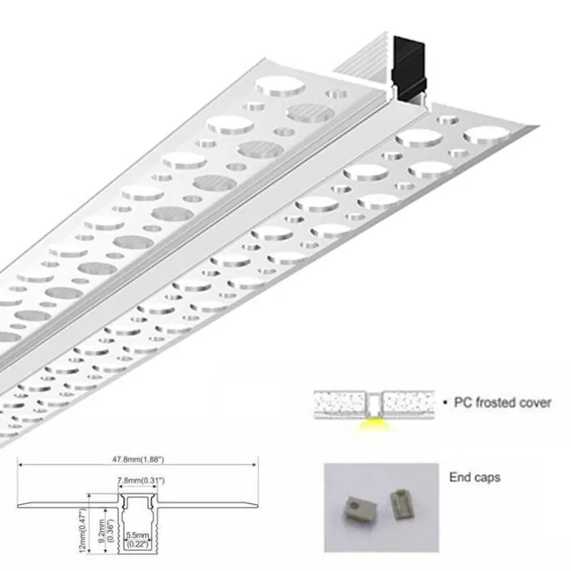 Perfil tira LED integración / trimless - 8x12mm - Con difusor - 2 metros Liquidación