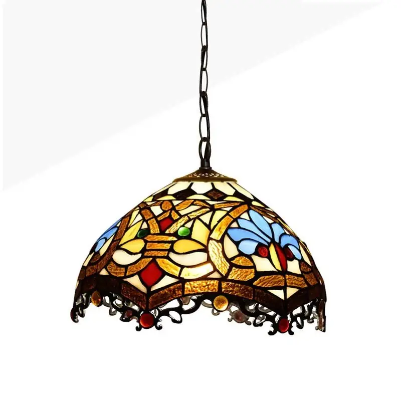 Alta Calidad Lámpara colgante inspiración "Tiffany" con mosaico floral en cristal