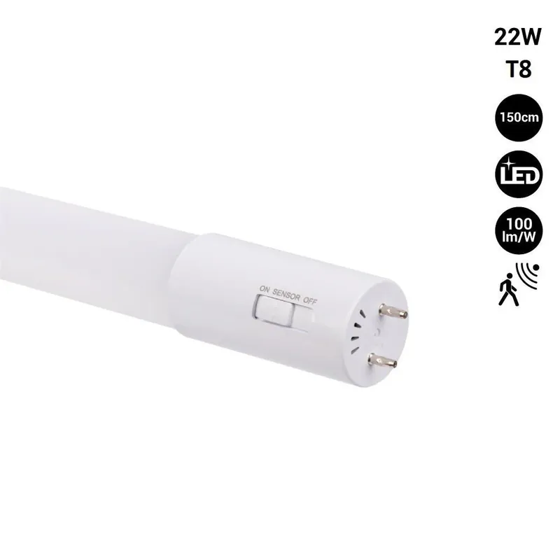 Tubo LED 150cm T8 con sensor de movimiento microondas - 22W - 100lm/w - 6000K Gran Oferta