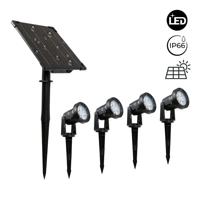Popular Kit x 4 focos solares exterior con panel solar - 5W - IP66 - 3000K