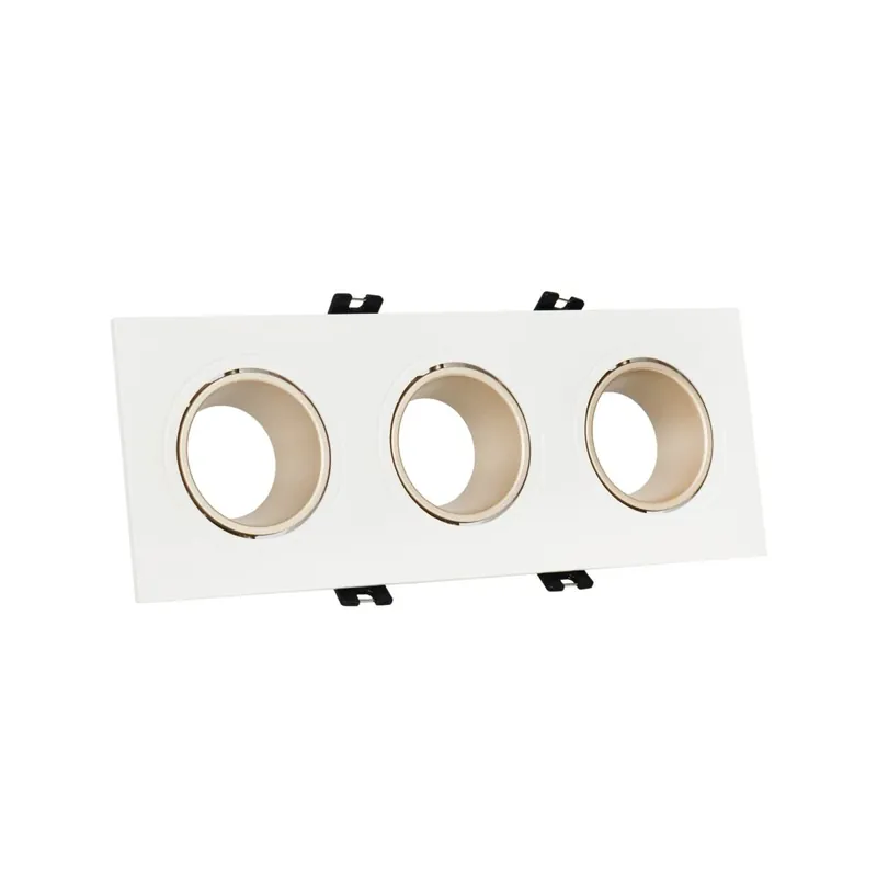 Aro downlight cuadrado basculante triple GU10 / MR16 - Bajo UGR - Corte 75 x 235mm Gris perla y blanco Solo Por Tiempo Limitado
