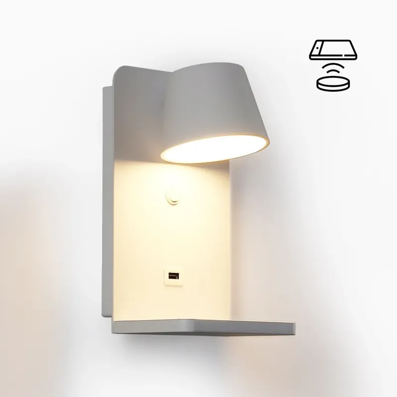 Aplique de pared para lectura con puerto USB "BASKOP W" - 6W - Base carga inalámbrica Negro Imprescindible (Must-Have)