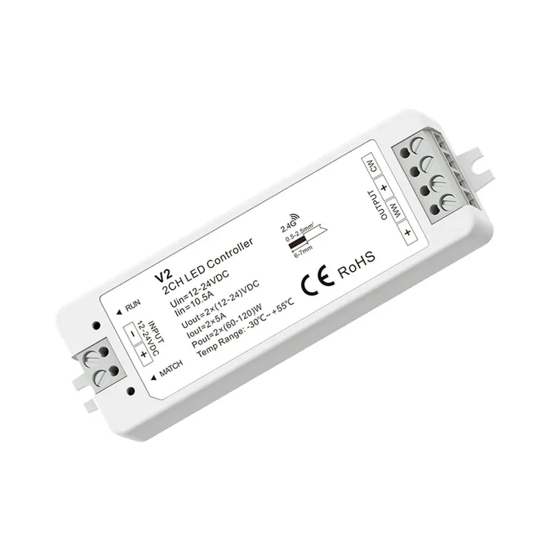 Favorito De Clientes Controlador CCT 12-24V DC - 2 canales - 5A/canal - RF 2.4GHz - Skydance
