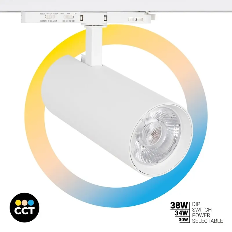 Barato Proyector LED para carril trifásico - Potencia ajustable: 30W/ 34W/ 38W - CCT - CRI 90 Blanco