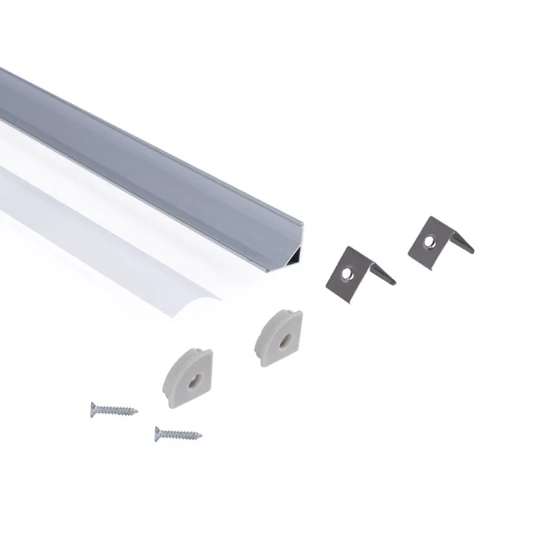 Última Versión Perfil tira LED de superficie para esquinas - Con difusor - Kit completo - 15,8x15,8mm - Tira LED ≤10 mm - 1 metro Negro