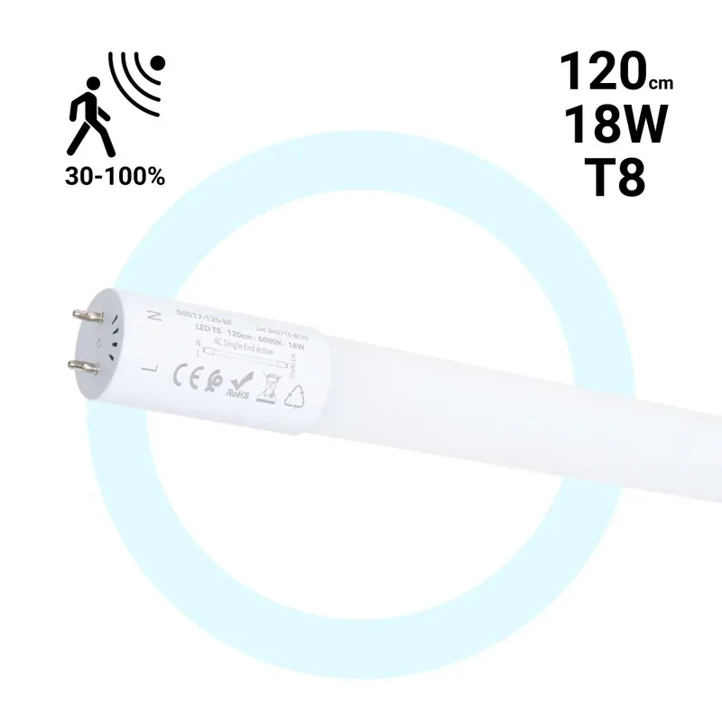 Ocasión Especial Tubo LED T8 con sensor de movimiento microondas 30-100% - 18W - 120 cm - 6000K