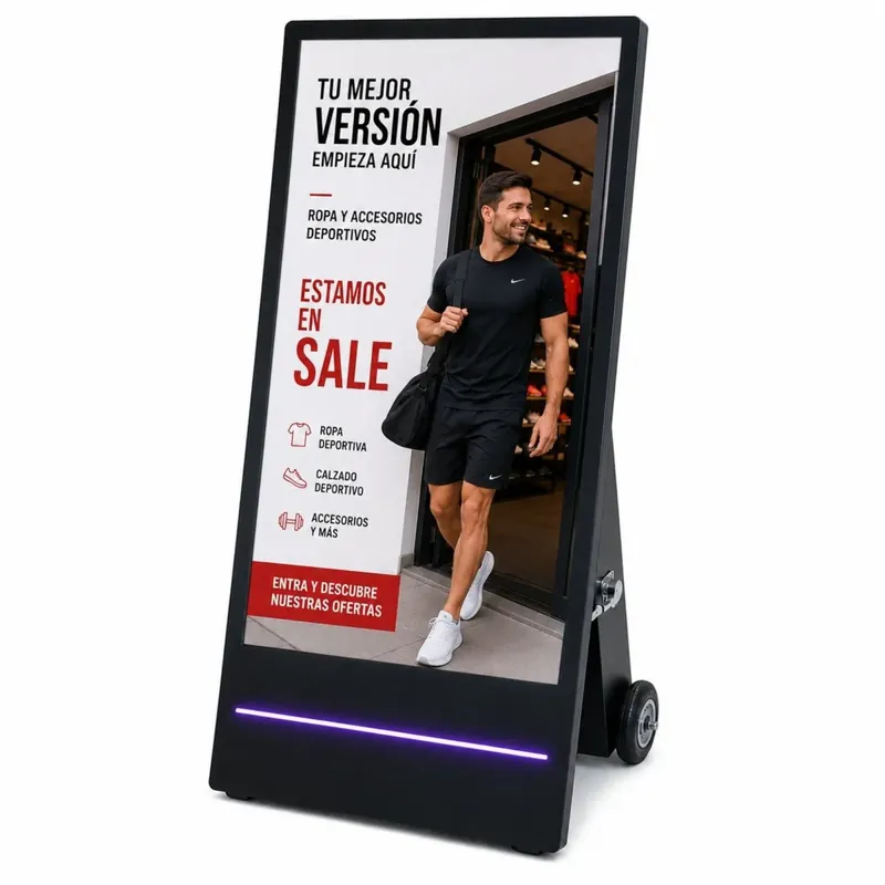 Oferta De Temporada Display publicitario portátil 43'' para interior con ruedas y batería - LCD Full HD