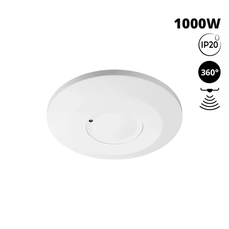 Sensor de movimiento por microondas - Superficie - 360º - 1000W - IP20 Marca Reconocida