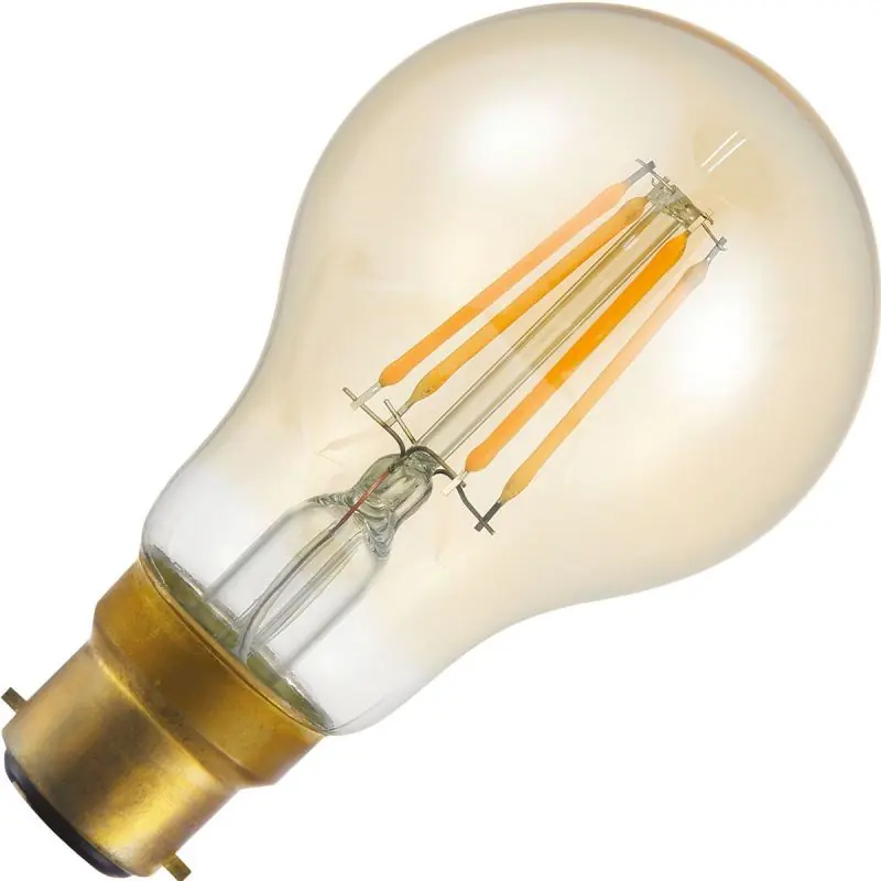 Precio Bajo Lighto | Filamento LED | Accesorio de bayoneta B22d | Lámpara estándar | Oro | 60mm | 4W