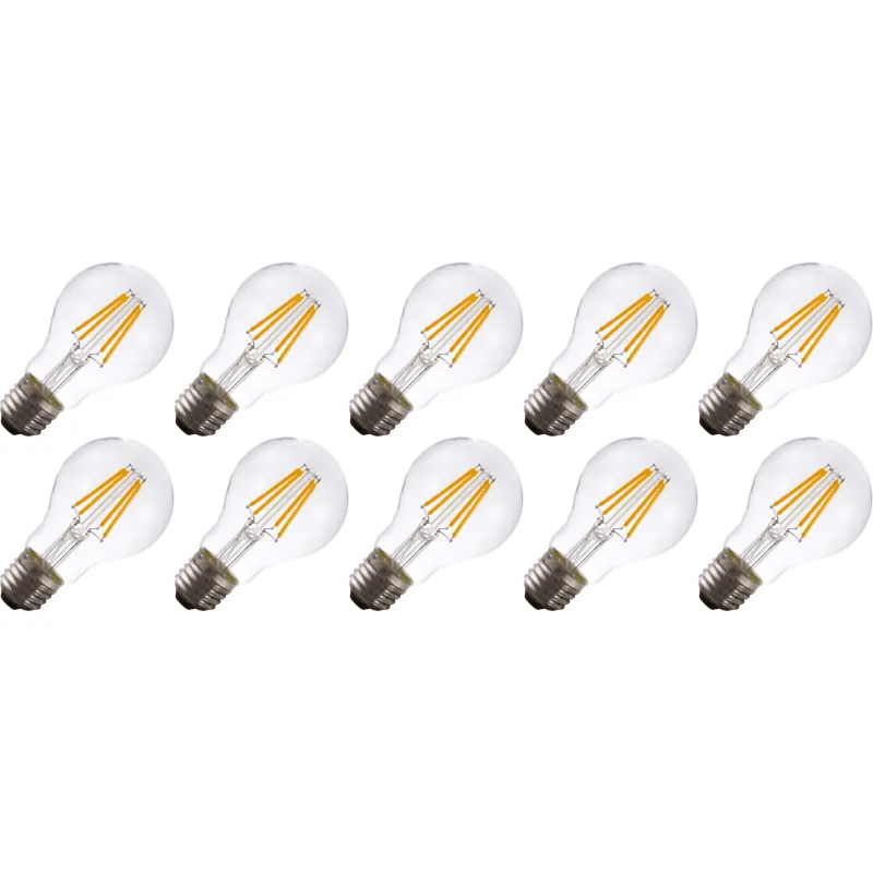 Stock Limitado Lighto | Filamento LED | Casquillo grande E27 | Lámpara estándar | Transparente | 60mm | 4W | 10 piezas