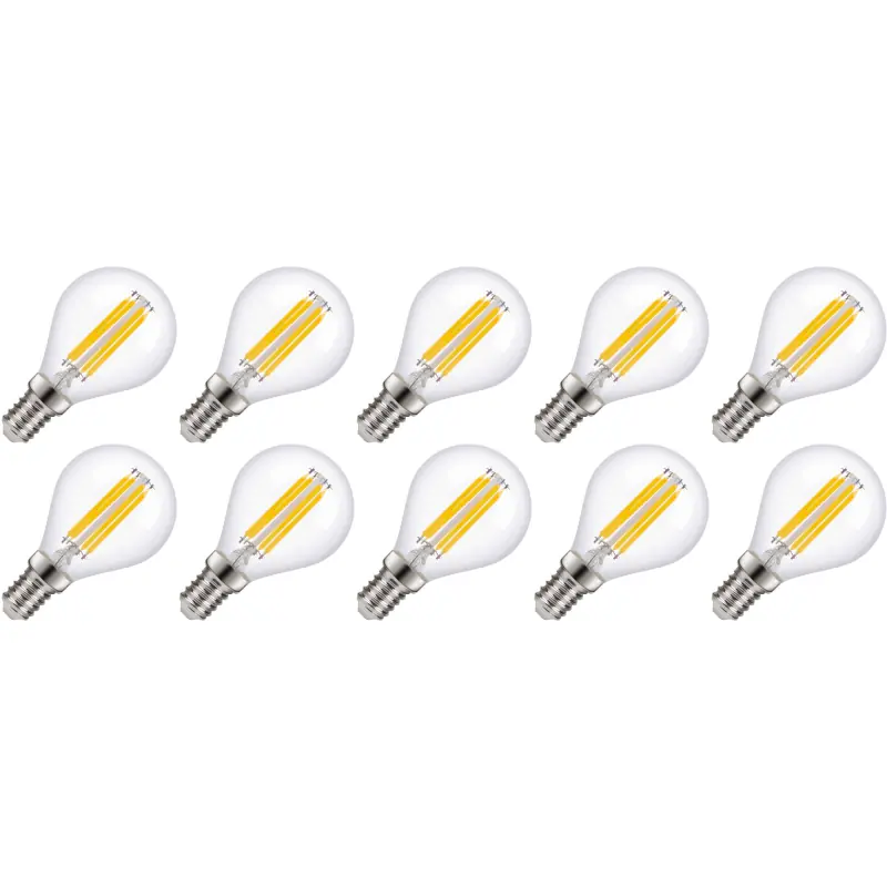 Imprescindible (Must-Have) Lighto | Filamento LED | Pequeña casquillo E14 | Lámpara de bola | Transparente | 45mm | 5W | 10 piezas