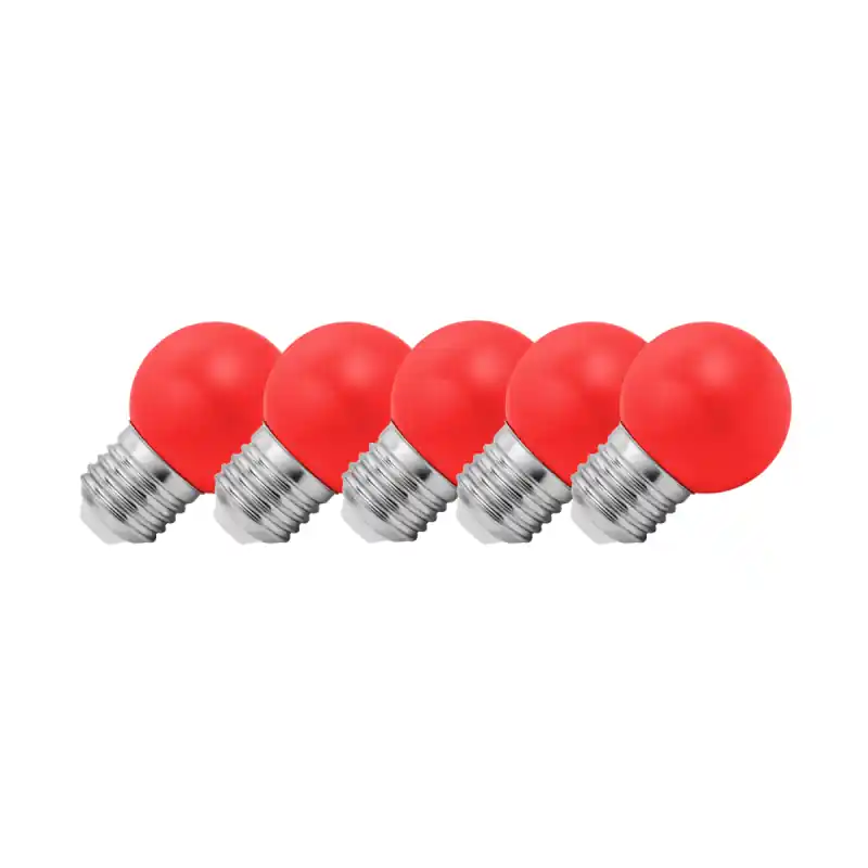 Lighto | Bombilla LED | Casquillo grande E27 | Rojo | Lámpara de bola | 45mm | 1.5W | Regulable | Paquete de 5 | Apto para cable de lamprea Precio Rebajado